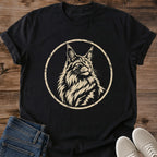 Vintage Cat Shirt Maine Coon Portrait Graphic Tee Cotton Fabric Design Wildlife Theme Apparel Nature Lover Gift Forest Animal Print Casual Everyday Shirt Comfortable Lightweight Wear Wild Cat Design Distressed Vintage Look Woodland Inspired
