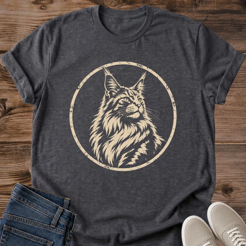 Maine Coon T Shirt Vintage Portrait Design Cat Lover Gift Wildlife Graphic Tee Soft Cotton Material Forest Animal Theme Casual Everyday Apparel Comfortable Fit Shirt Distressed Vintage Aesthetic Wild Cat Portrait Design Nature Inspired Fashion