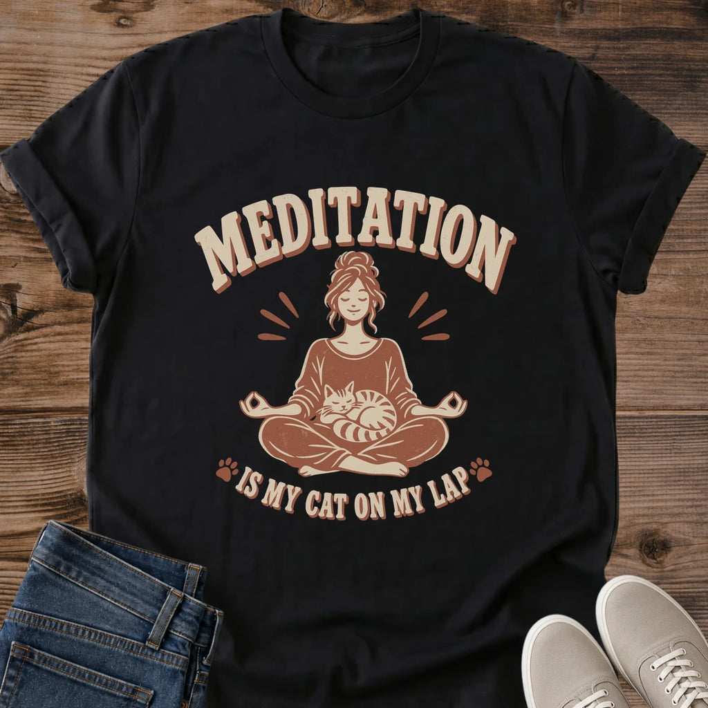 Funny Yoga Tshirt Zen Cat Design Meditation Humor Shirt Mindfulness Apparel Spiritual Graphic Tee Soft Cotton Fabric Comfortable Daily Wear Relaxed Fit Crew Neck Perfect Yoga Gift Meditation Lover Present Casual Wellness Clothing Breathable