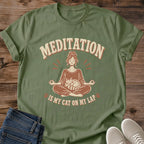 Yoga Apparel Meditation Tshirt Cat Design Shirt Zen Mindfulness Clothing Funny Spiritual Humor Tee Soft Cotton Material Comfortable Relaxed Fit Perfect Yoga Practice Wear Meditation Gift Collection Casual Daily Shirt Wellness Lifestyle