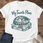 Sport Grey Tabby Cat Tee With My Favorite Plans Lettering Above A Napping Cat On A Stack Of Blankets Vintage Engraved Style Cat Graphic Shirt Cottagecore Cat Lover Gift Cat Dad Shirt Cat Whisker Co