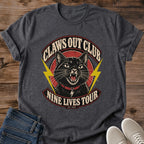 Nine Lives Tour Shirt Claws Out Club Tee Fierce Black Cat Badge With Red Collar Illustration Retro Rock Poster Lettering Band Tee Style Cat Shirt Cat Owner Gift For Her Cat Dad Tee Est 2026 Soft Cotton Unisex Shirt Cat Whisker Co