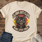 Nine Lives Tour Shirt Claws Out Club Tee Fierce Black Cat Badge With Red Collar Illustration Retro Rock Poster Lettering Band Tee Style Cat Shirt Cat Owner Gift For Her Cat Dad Tee Est 2026 Soft Cotton Unisex Shirt Cat Whisker Co