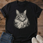 Norwegian Forest Cat Shirt Realistic Portrait Design Monochrome Cat Tshirt Long Haired Feline Art Detailed Cat Lover Gift Soft Cotton Crew Neck Tee Breathable Fabric Comfort Fit Casual Wear Cat Portrait Apparel Unique Cat Design Lightweight