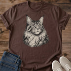 Long Haired Cat Portrait Shirt Norwegian Forest Cat Design Realistic Monochrome Feline Tshirt Detailed Cat Art Soft Cotton Crew Neck Breathable Fabric Comfort Fit Cat Lover Gift Apparel Casual Wear Shirt Unique Cat Portrait Design