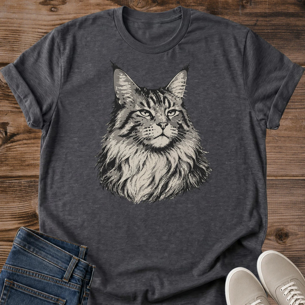 Cat Lover Gift Shirt Norwegian Forest Cat Portrait Realistic Monochrome Design Detailed Feline Tshirt Long Haired Cat Art Soft Breathable Cotton Crew Neck Tee Casual Comfort Wear Cat Portrait Apparel Unique Design Shirt Lightweight Fabric