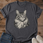Cat Lover Gift Shirt Norwegian Forest Cat Portrait Realistic Monochrome Design Detailed Feline Tshirt Long Haired Cat Art Soft Breathable Cotton Crew Neck Tee Casual Comfort Wear Cat Portrait Apparel Unique Design Shirt Lightweight Fabric