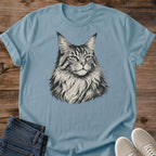 Monochrome Cat Shirt Realistic Norwegian Forest Cat Portrait Detailed Feline Design Long Haired Cat Tshirt Soft Cotton Crew Neck Breathable Fabric Comfort Cat Lover Gift Casual Wear Apparel Unique Cat Design Shirt Lightweight Cotton Tee