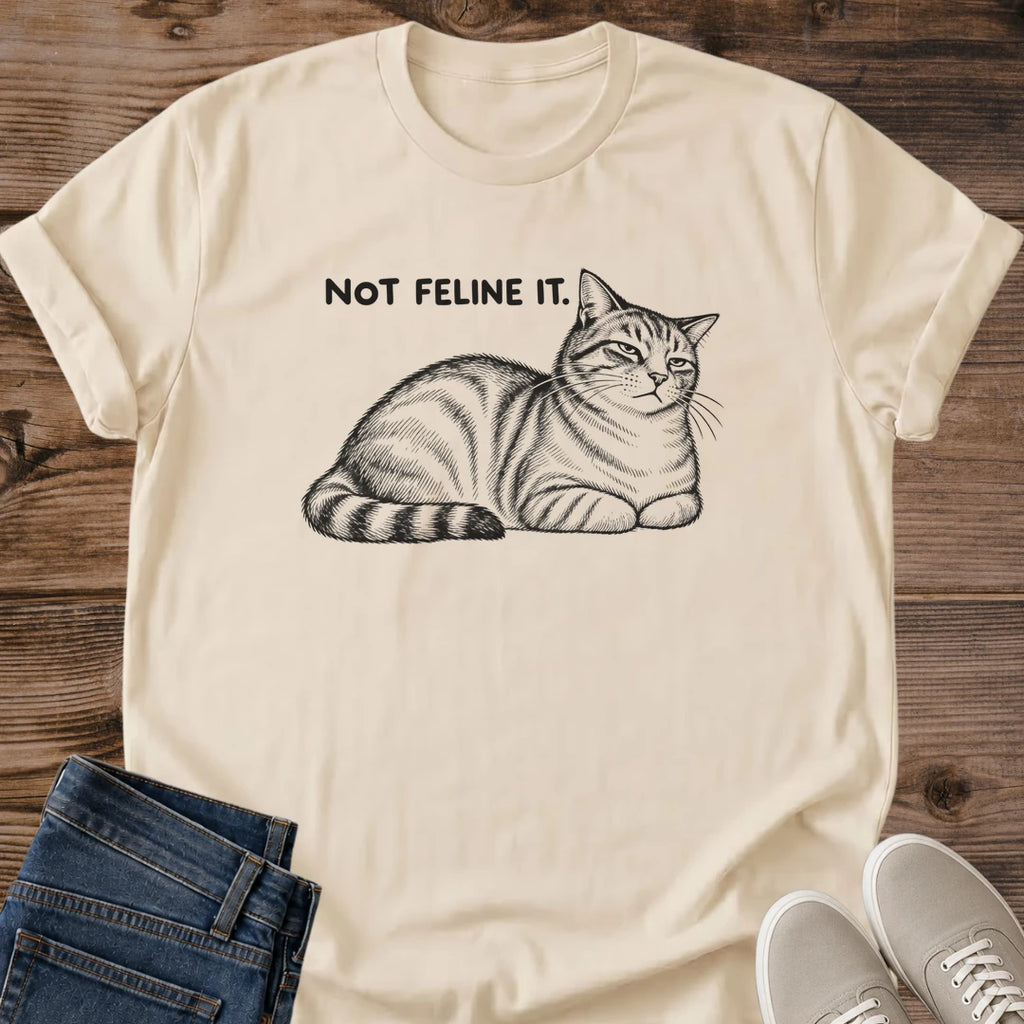 Not Feline It Cat Shirt White Funny Cat Pun Tee Unimpressed Tabby Cat Loaf Sketch Minimalist Cat Graphic Unbothered Cat Shirt Monday Mood Tee Cat Lover Gift Cat Mom Shirt Not In The Mood Gildan 64000 Softstyle Unisex Cat Whisker Co
