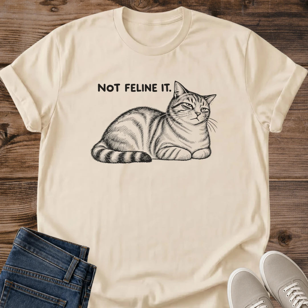 Not Feline It Cat Shirt White Funny Cat Pun Tee Unimpressed Tabby Cat Loaf Sketch Minimalist Cat Graphic Unbothered Cat Shirt Monday Mood Tee Cat Lover Gift Cat Mom Shirt Not In The Mood Gildan 64000 Softstyle Unisex Cat Whisker Co