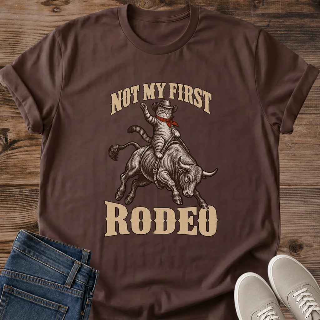 Cat Lover Gift Not My First Rodeo Shirt Western Cat Tee Vintage Cowboy Cat Graphic Birthday Gift For Cat Owner Christmas Gift For Cat Mom Country Girl Gift Cat Person Tee Southern Cat Shirt Gildan Softstyle Cotton Tee Cat Whisker Co