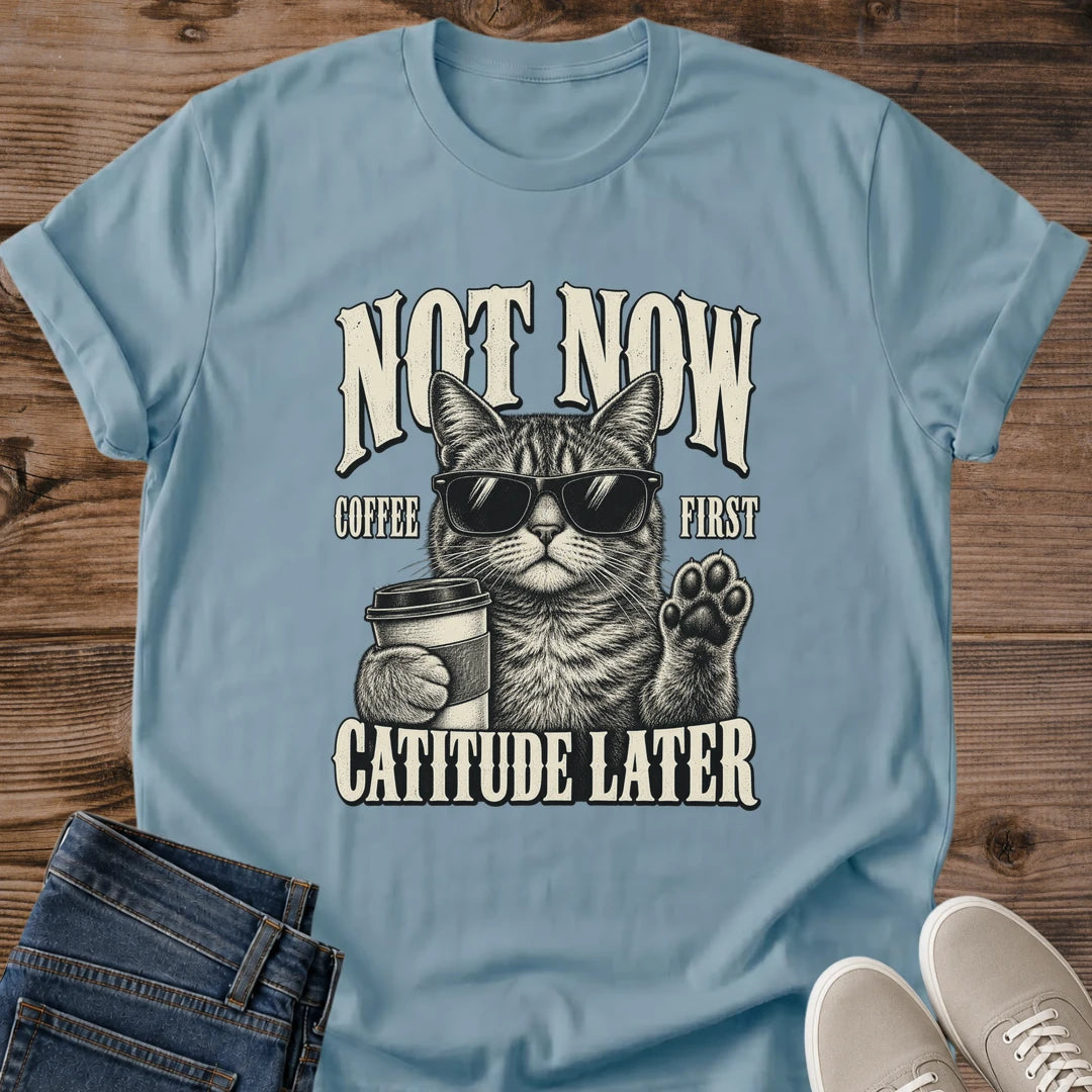 Not A Morning Person Shirt Not Now Coffee First Funny Cat Tee Hand Drawn Tabby In Shades Sketch Cream Ink Vintage Poster Graphic Cat Owner Shirt Gift For Cat Lovers Coffee Addict Tee Unisex Ringspun Cotton Shirt Cat Whisker Co