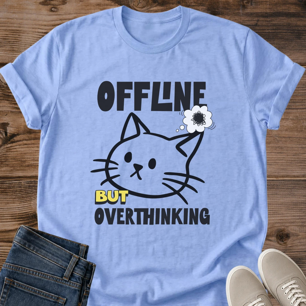 Cat Lover Gift Offline But Overthinking Shirt Funny Overthinker Tee Black And White Cat Line Art Birthday Gift For Introvert Christmas Gift For Cat Mom Coworker Gift Cat Person Tee Homebody Humor Shirt Gildan Softstyle Cotton Tee Cat Whisker Co