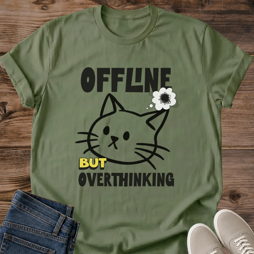 Funny Introvert Shirt Offline But Overthinking Cat Tee Simple Cat Face Sketch Yellow Accent Typography Social Battery Shirt Cat Owner Tee Gift For Cat Lovers Unplugged Weekend Tee Minimalist Cat Shirt Unisex Ringspun Cotton Shirt Cat Whisker Co