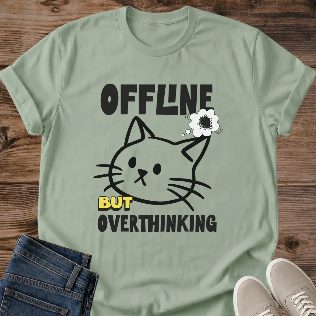Funny Introvert Shirt Offline But Overthinking Cat Tee Simple Cat Face Sketch Yellow Accent Typography Social Battery Shirt Cat Owner Tee Gift For Cat Lovers Unplugged Weekend Tee Minimalist Cat Shirt Unisex Ringspun Cotton Shirt Cat Whisker Co
