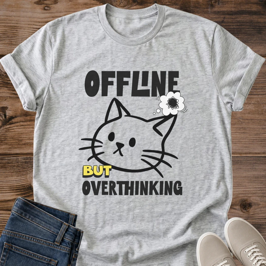 Cat Lover Gift Offline But Overthinking Shirt Funny Overthinker Tee Black And White Cat Line Art Birthday Gift For Introvert Christmas Gift For Cat Mom Coworker Gift Cat Person Tee Homebody Humor Shirt Gildan Softstyle Cotton Tee Cat Whisker Co