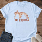 Lazy Cat Tee Out Of Office Cat On Lap Sleeping Tabby Design Funny Cat Lover Gift For Her Softstyle Cotton Comfortable Relaxed Fit Casual Weekend Wear Vintage Print Cat Mom Statement Apparel Everyday Layering Piece For Fun