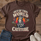 Cosmic Cat Shirt Out Of This World Catitude Retro Space Tee Vintage Tabby Cat Sketch Saturn Ring Planet Graphic Cat Owner Shirt Gift For Cat Lovers Sci Fi Cat Tee 70s Sunset Cat Design Unisex Ringspun Cotton Shirt Cat Whisker Co