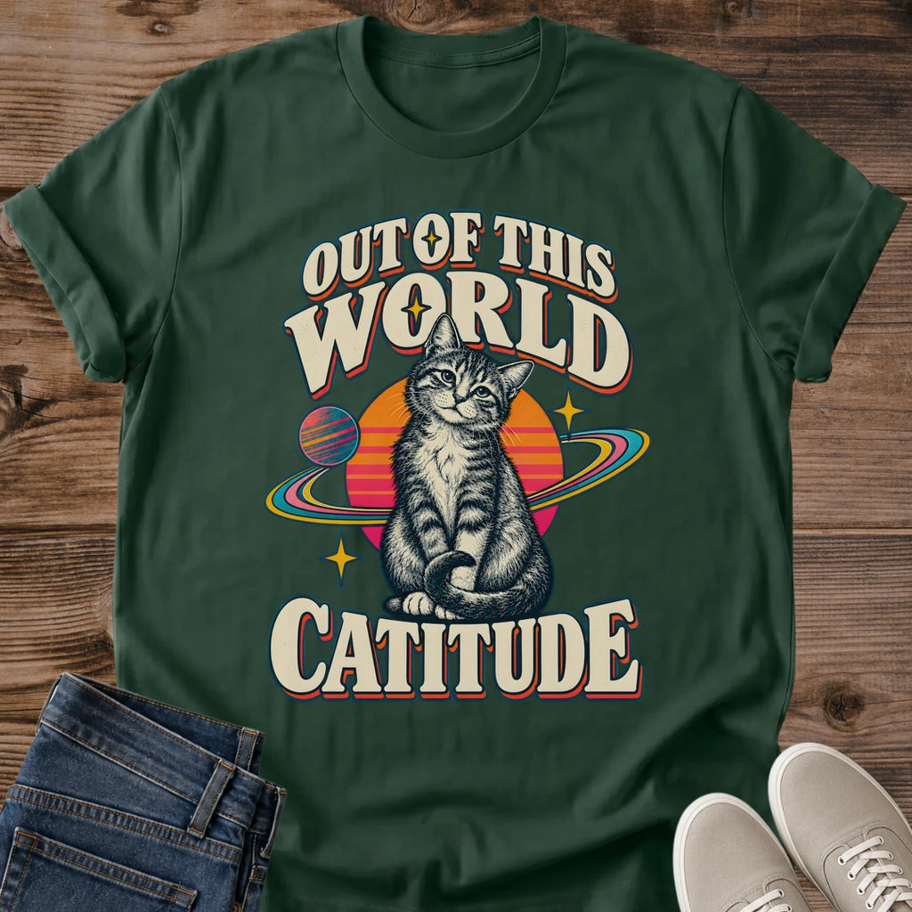 Galaxy Cat Shirt Out Of This World Catitude Cat Mom Tee Space Lover Gift Retro Cosmic Cat Design Cat Humor Shirt For Women And Men Cat Dad Gift Holiday Gift For Cat Owner Stargazing Cat Tee Soft Cotton Unisex Tee Cat Whisker Co
