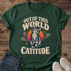 Galaxy Cat Shirt Out Of This World Catitude Cat Mom Tee Space Lover Gift Retro Cosmic Cat Design Cat Humor Shirt For Women And Men Cat Dad Gift Holiday Gift For Cat Owner Stargazing Cat Tee Soft Cotton Unisex Tee Cat Whisker Co