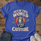 Metro BlueCosmic Cat Shirt Out Of This World Catitude Retro Space Tee Vintage Tabby Cat Sketch Saturn Ring Planet Graphic Cat Owner Shirt Gift For Cat Lovers Sci Fi Cat Tee 70s Sunset Cat Design Unisex Ringspun Cotton Shirt Cat Whisker Co