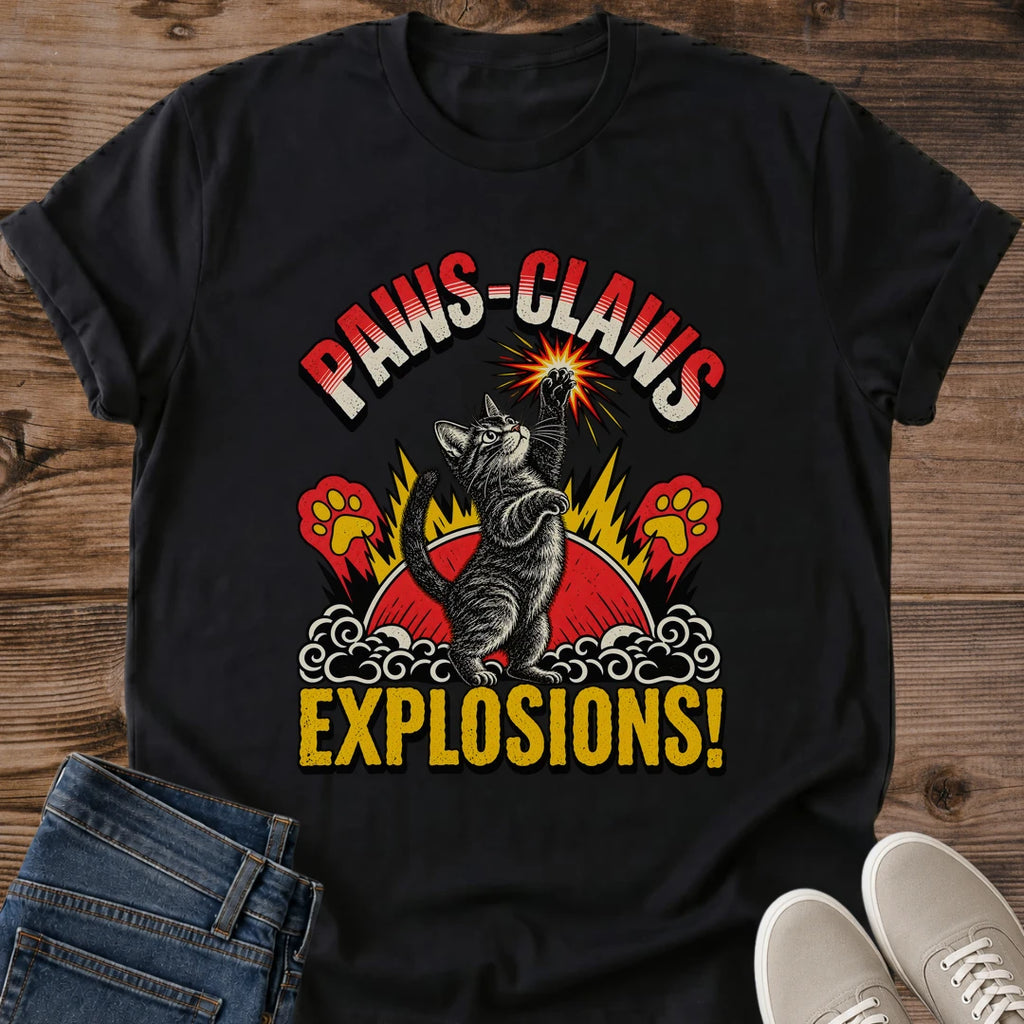 Action Cat Shirt Paws Claws Explosions Tee Tabby Cat Punching Explosion Graphic Retro 80s Action Movie Style Funny Cat Dad Shirt Cat Owner Gift For Him Cat Zoomies Tee Bold Graphic Cat Shirt Soft Cotton Unisex Shirt Cat Whisker Co