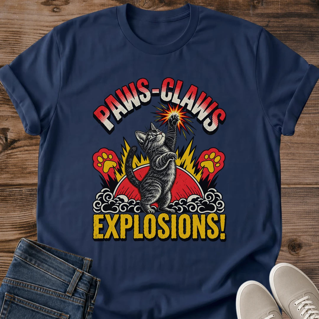 NavyCat Lover Gift Paws Claws Explosions Shirt Funny Chaotic Cat Tee Anime Inspired Cat Graphic Birthday Gift For Cat Dad Christmas Gift For Cat Owner Gift For Gamers Who Love Cats Cat Person Tee Gildan Softstyle Cotton Tee Cat Whisker Co