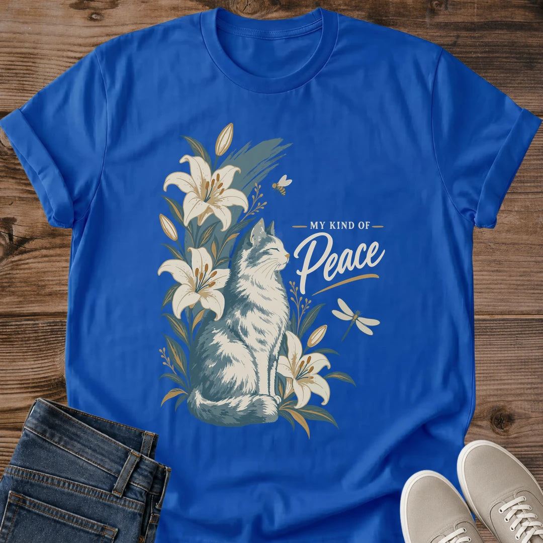 Graphic Tee Design Cottagecore Fashion Style Lily Botanical Print Peaceful Message Shirt Comfortable Cotton Fabric Vintage Aesthetic Clothing Relaxed Fit Tee Casual Everyday Wear Nature Inspired Design Soft Print Quality Garden Lover Gift