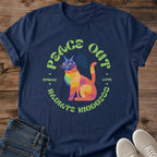 Peace Out Radiant Cat Shirt Rainbow Geometric Cat Tee Spread Love Kindness Gift Idea Softstyle Ring Spun Cotton Relaxed Fit Everyday Casual Wear Colorful Print Cat Owner Apparel Statement Piece Lightweight Layering