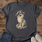 Vintage Cat Shirt Pirate Design Quirky Graphic Tee Funny Cat Lover Gift Retro Style Illustration Casual Crewneck Tshirt Tabby Cat Print Humor Design Lightweight Cotton Blend Everyday Comfort Wear Cat Owner Present Unique Animal Graphic