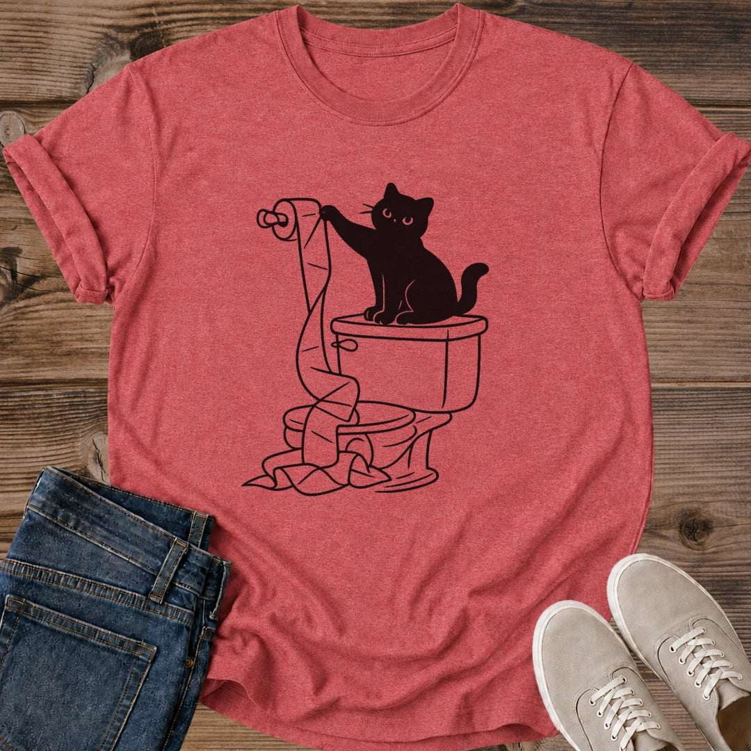 Black Cat Tee Shirt Funny Feline Design Minimalist Cat Graphics Cotton Shirt For Cat Lovers Playful Animal Illustration Comfortable Casual Wear Lightweight Cotton Fabric Everyday Style Tee Pet Lover Apparel Gift For Cat Owners Quirky Design