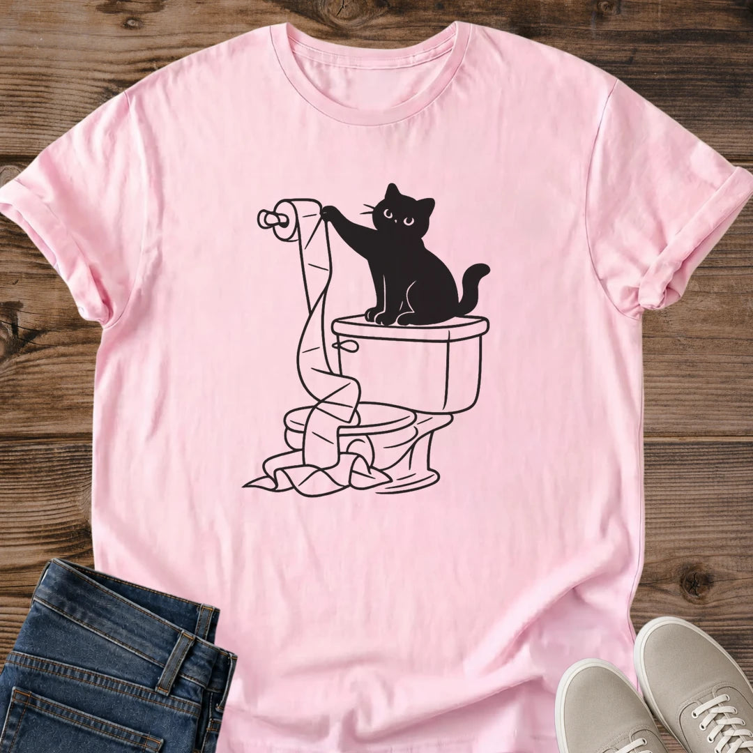 Cotton Cat Shirt Funny Black Cat Design Tee Minimalist Feline Graphics Playful Animal Illustration Shirt Cat Lover Apparel Comfortable Everyday Wear Lightweight Cotton Material Casual Style Tee Pet Owner Gift Idea Quirky Design Shirt Soft