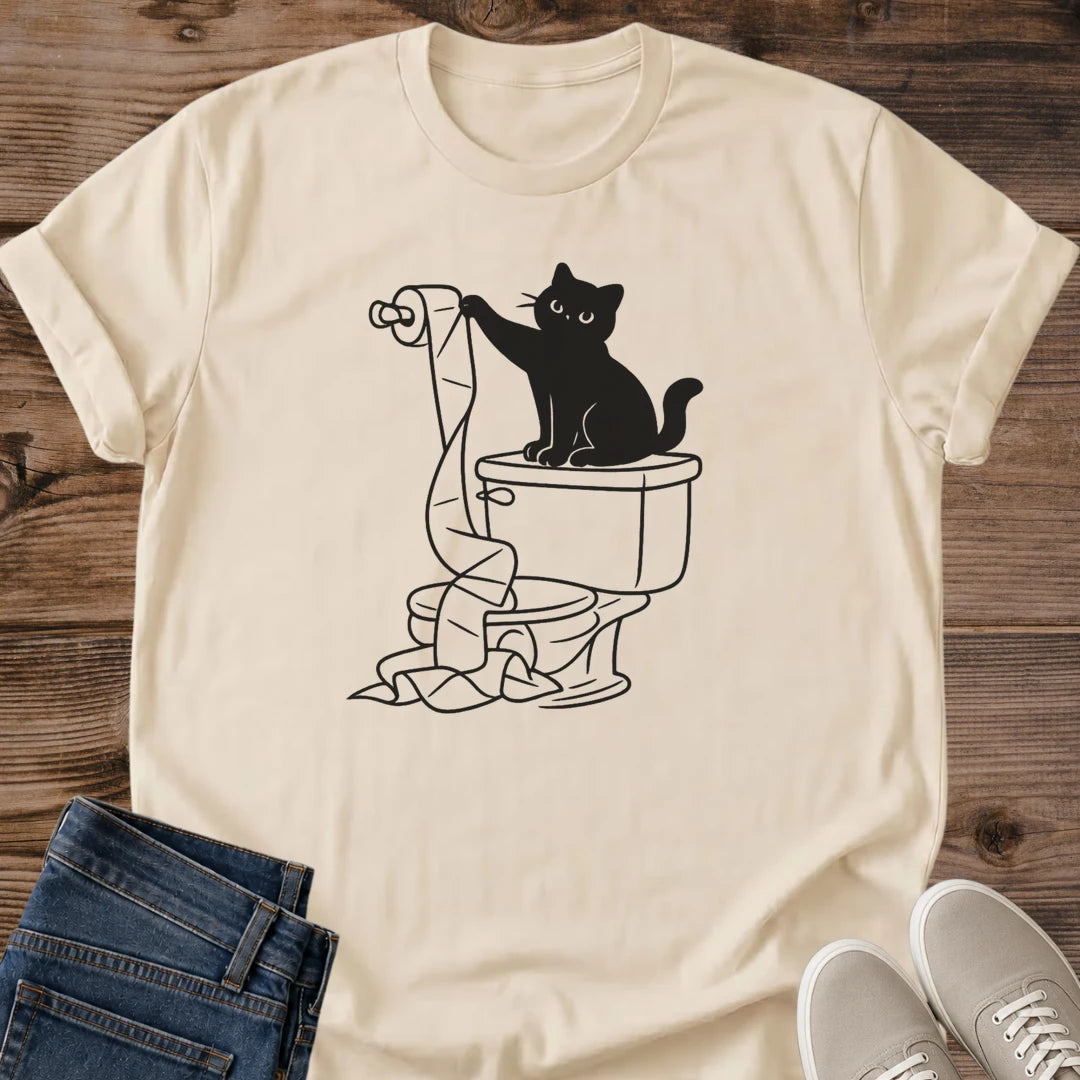 Minimalist Cat Tee Funny Black Cat Shirt Design Playful Feline Graphics Cotton Apparel For Cat Lovers Comfortable Casual Wear Lightweight Fabric Tee Everyday Style Shirt Pet Owner Gift Quirky Animal Illustration Design Soft Cotton Material