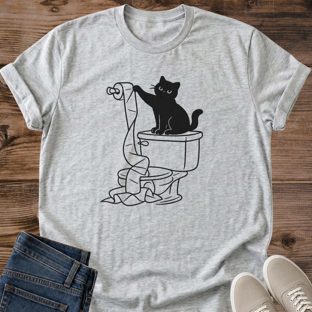 Funny Cat Shirt Black Cat Design Cotton Tee Playful Feline Graphics Minimalist Line Art Illustration Cat Lover Gift Comfortable Everyday Wear Lightweight Fabric Casual Style Tee Shirt Pet Owner Apparel Quirky Animal Design Soft Cotton