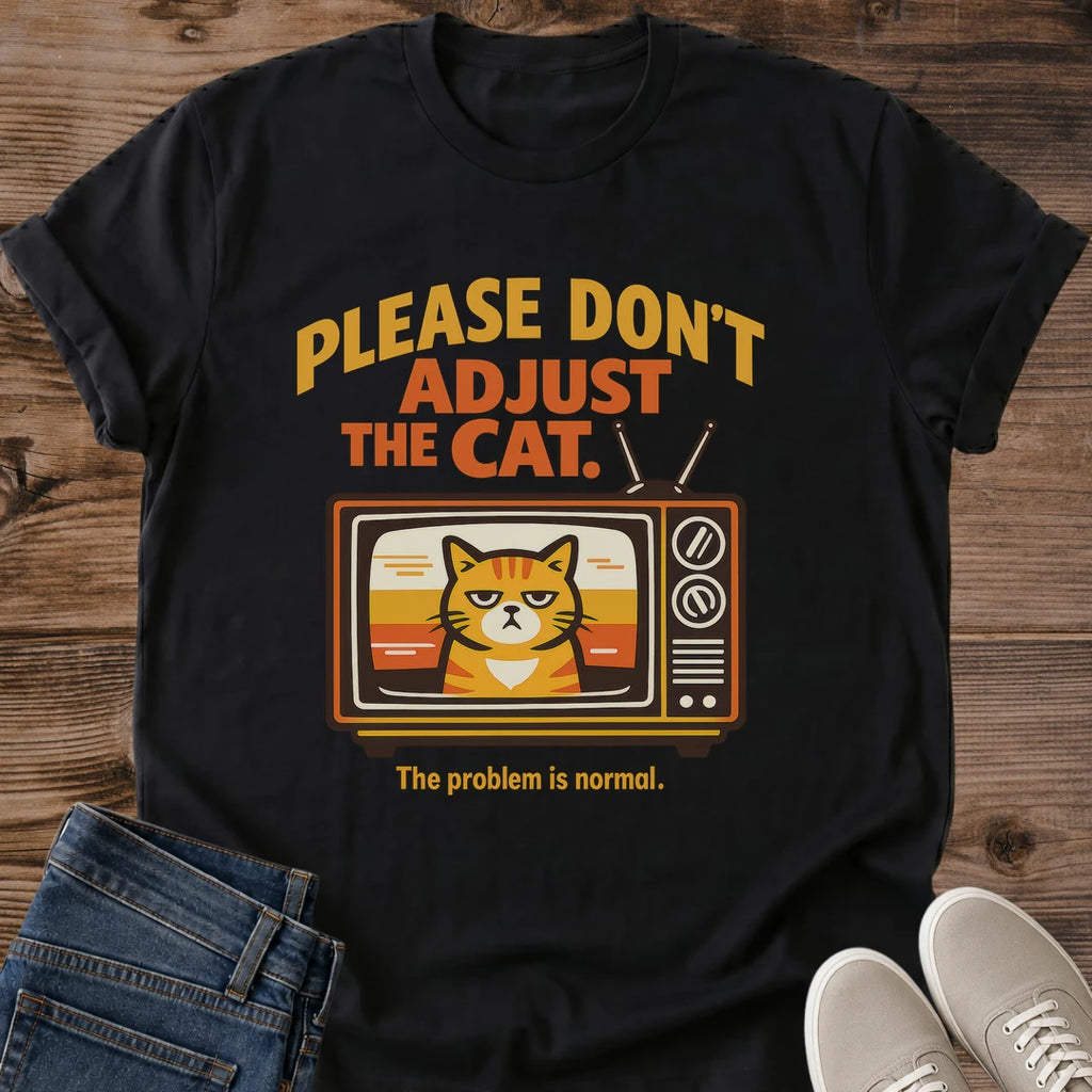 Vintage Cat Graphic Tee Retro Television Design Orange Tabby Cat Print Funny Statement Shirt Sarcastic Humor Apparel Soft Comfortable Fabric Casual Wear Collection Cat Lover Gift Pet Owner Tshirt Novelty Present Weekend Outfit Everyday