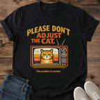 Vintage Cat Graphic Tee Retro Television Design Orange Tabby Cat Print Funny Statement Shirt Sarcastic Humor Apparel Soft Comfortable Fabric Casual Wear Collection Cat Lover Gift Pet Owner Tshirt Novelty Present Weekend Outfit Everyday
