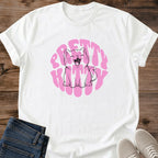 Vintage Cat Lover Tee Pretty Kitty Retro Bubble Text Design Cotton Cat Mom Gift Shirt Groovy Aesthetic Softstyle Ring Spun Fabric Relaxed Retail Fit Casual Weekend Layering Statement Piece Everyday Wear