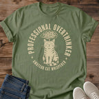 Humor Cat Shirt Design Professional Overthinker Graphic Tee Cat Lover Apparel Gift Soft Ring Spun Cotton Shirt Relaxed Casual Fit Tee Lightweight Breathable Fabric Everyday Wear Shirt Witty Statement Design Cat Owner Fashion Comfortable