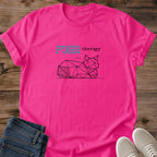Pet Lover Apparel Cat T Shirt Minimalist Line Art Design Geometric Style Cotton Tee PURR Therapy Message Soft Breathable Fabric Relaxed Fit Comfort Crew Neck Shirt Cat Owner Gift Casual Everyday Wear Animal Enthusiast Present Cozy Essential