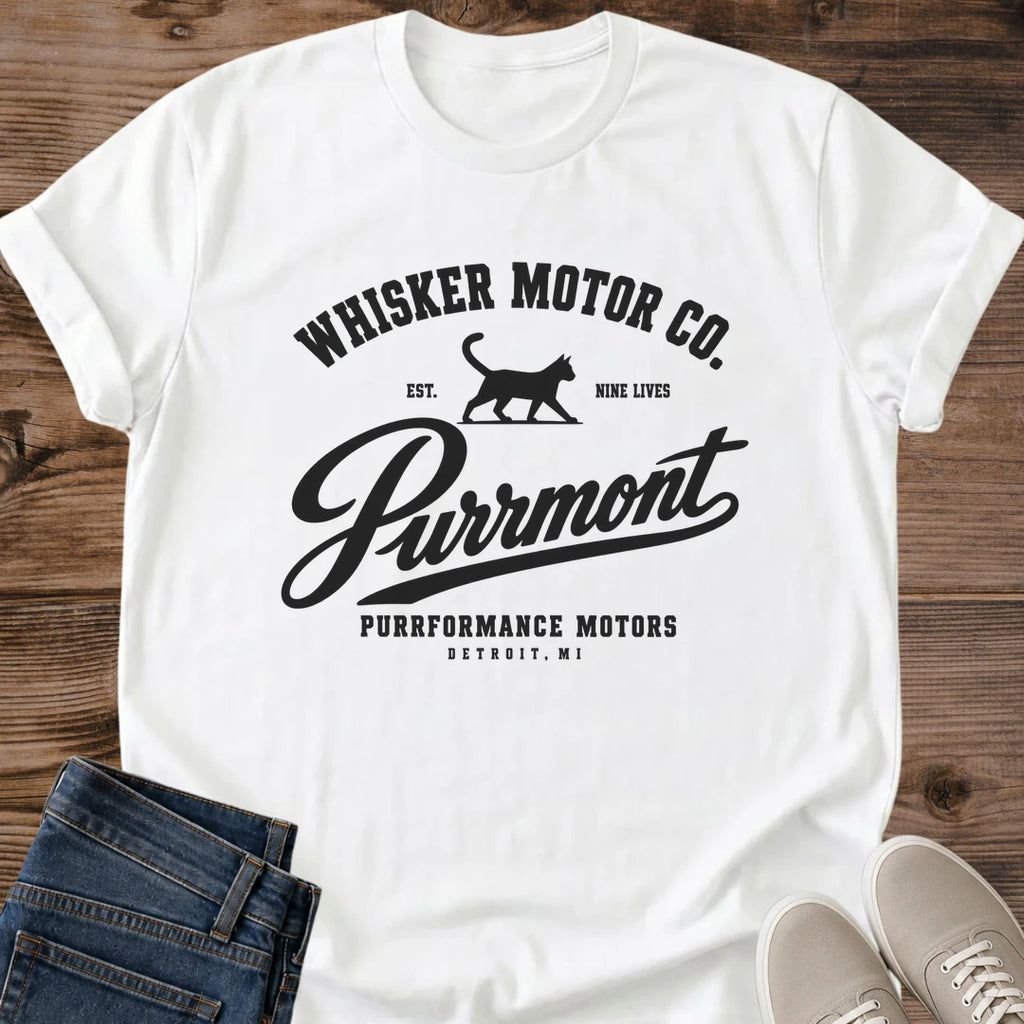 Playful Cat Racing Tee Vintage Motor Graphics Design Retro Nostalgic Style Soft Ring Spun Cotton Fabric Comfortable Lightweight Construction Perfect Gift Cat Lover Casual Everyday Wear Essential Breathable Quality Material Unique