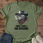 Graphic Tee Funny Cat Design Cowboy Rodeo Theme Shirt Cat Lover Apparel Western Style Clothing Humorous Statement Tee Novelty Gift Collection Pet Owner Present Casual Comfort Wear Illustrated Cat Graphic Birthday Gift Idea Animal Lover