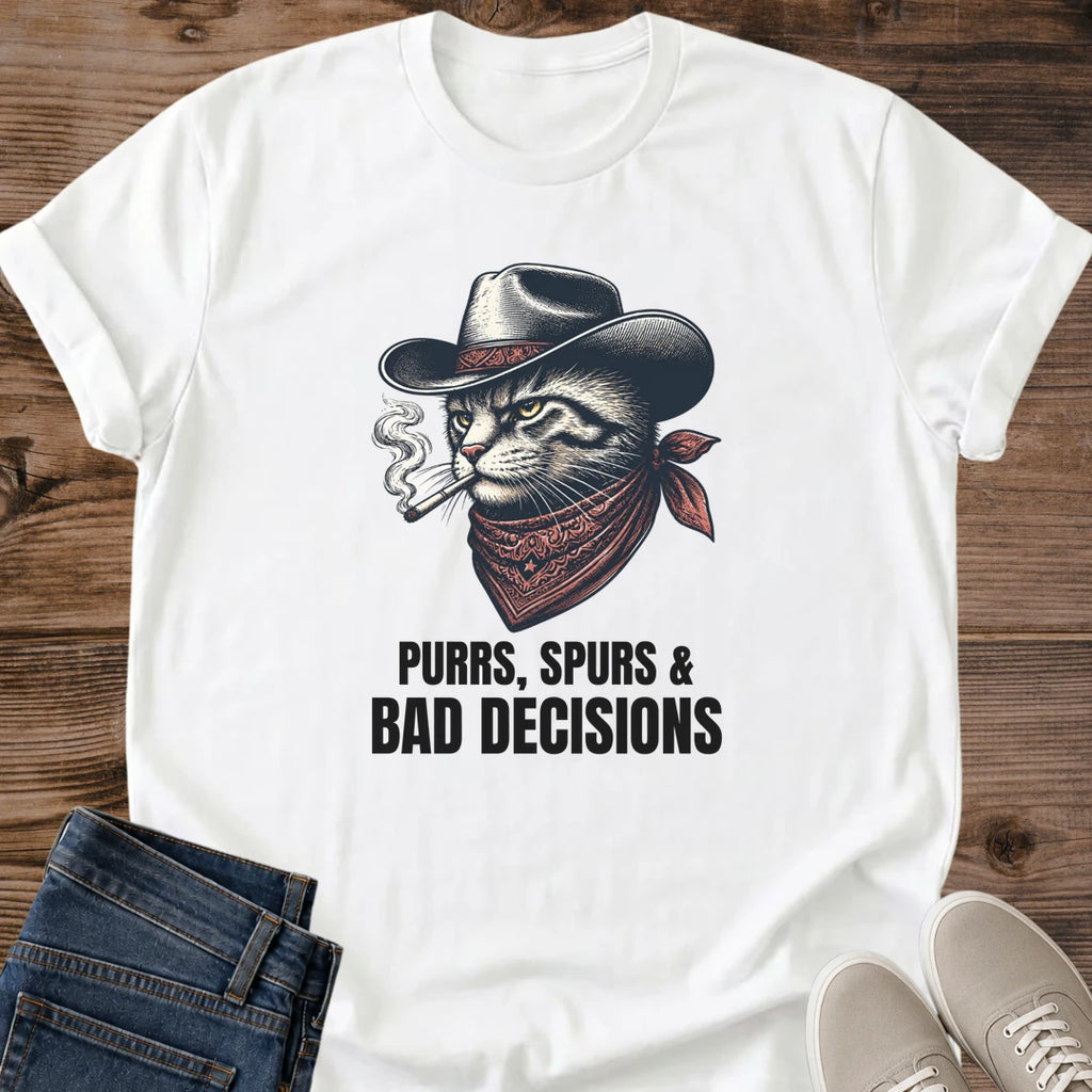 Western Theme Shirt Funny Cat Design Cowboy Rodeo Graphic Tee Cat Lover Gift Humorous Statement Apparel Novelty Pet Owner Present Birthday Gift Idea Casual Comfort Wear Illustrated Cat Shirt Animal Lover Clothing Collection Sarcastic Humor