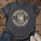 Soft Cotton Cat Shirt Ring Spun Fabric Tee Vintage Crowned Feline Design Comfortable Crew Neck Style Cat Lover Apparel Lightweight Casual Wear Everyday Comfort Shirt Pet Owner Gift Funny Graphic Design Animal Themed Clothing Novelty Cat Tee