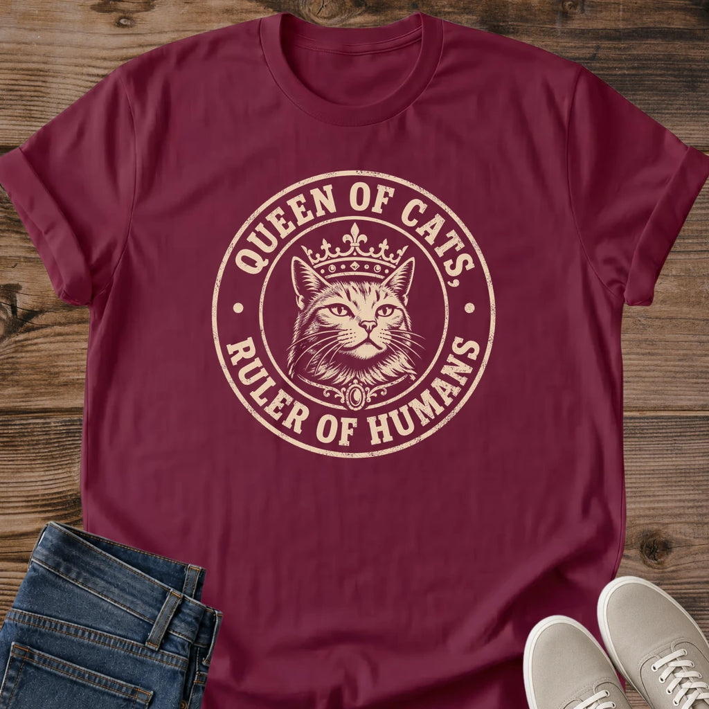 Pet Owner Apparel Cat Lover Shirt Vintage Crowned Design Novelty Graphic Tee Soft Ring Spun Cotton Fabric Comfortable Crew Neck Style Funny Feline Themed Clothing Lightweight Casual Wear Perfect Animal Lover Gift Everyday Comfort Shirt