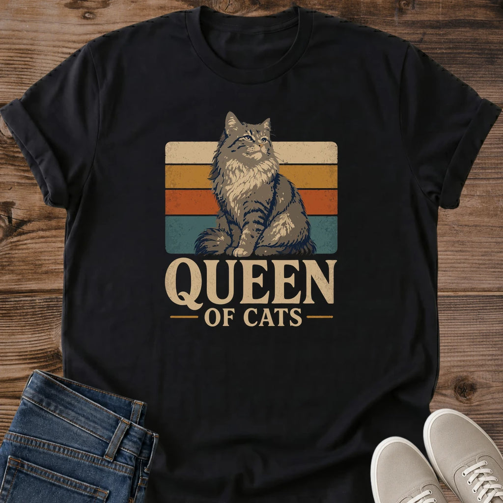 Cat Lover Graphic Tee Vintage Style Shirt Retro 70s Design Longhair Cat Portrait Warm Striped Pattern Soft Comfortable Cotton Fabric Lightweight Crew Neck Perfect Gift Cat Enthusiast Casual Everyday Wear Relaxed Home Clothing Cozy Lifestyle