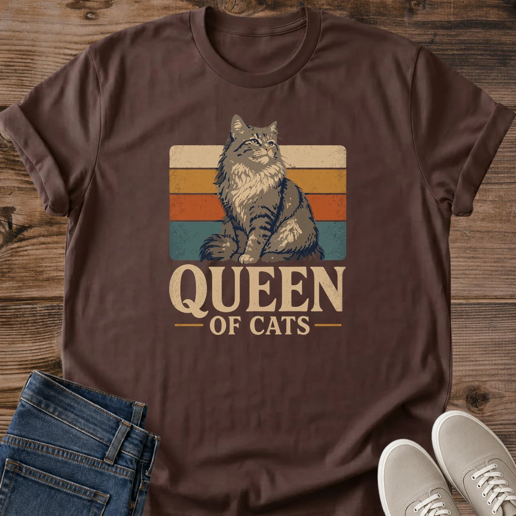 Retro 70s Cat Tee Vintage Graphic Shirt Nostalgic Striped Design Longhair Cat Portrait Soft Comfortable Cotton Lightweight Breathable Fabric Classic Crew Neck Casual Everyday Wear Perfect Cat Lover Gift Relaxed Home Clothing Cozy Lifestyle