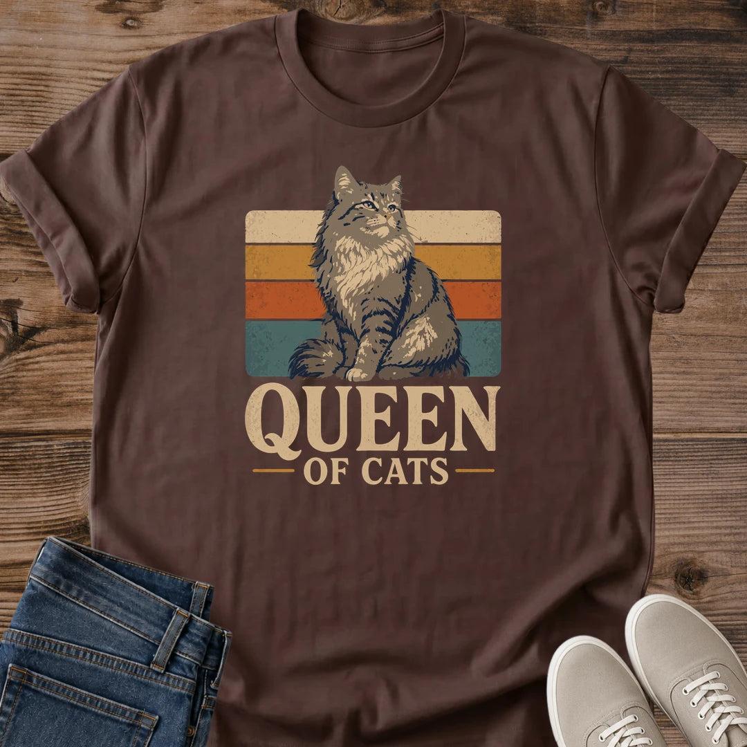 Retro 70s Cat Tee Vintage Graphic Shirt Nostalgic Striped Design Longhair Cat Portrait Soft Comfortable Cotton Lightweight Breathable Fabric Classic Crew Neck Casual Everyday Wear Perfect Cat Lover Gift Relaxed Home Clothing Cozy Lifestyle