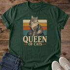 Vintage Cat Shirt Retro Graphic Tee 70s Style Design Longhair Cat Illustration Striped Background Pattern Soft Cotton Fabric Lightweight Breathable Material Comfortable Crew Neck Classic Fit Casual Everyday Wear Perfect Cat Lover Gift