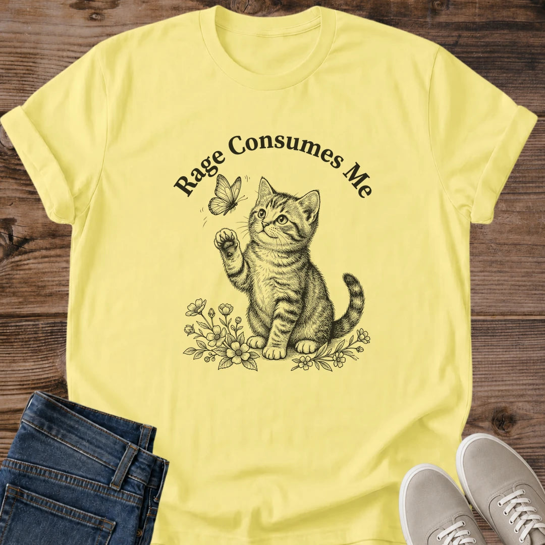 Sarcastic Cat Tee Funny Kitten Graphic Shirt Statement Design Collection Pencil Sketch Illustration Floral Butterfly Details Cat Lover Gift Idea Novelty Apparel Collection Animal Themed Clothing Casual Graphic Tee Birthday Gag Gift Present