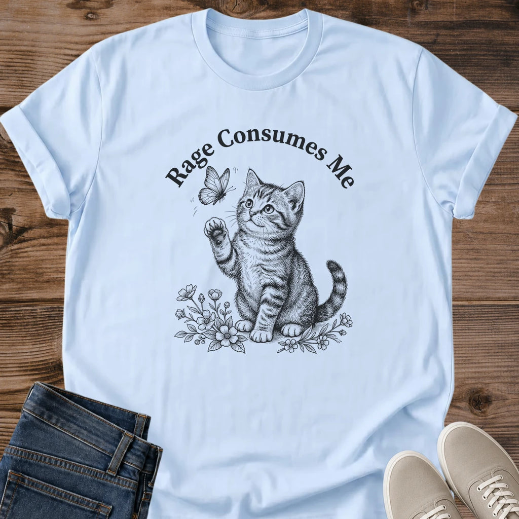 Funny Cat Shirt Sarcastic Graphic Tee Kitten Design Illustration Pencil Sketch Art Floral Details Butterfly Elements Novelty Statement Tee Cat Lover Gift Casual Wear Collection Animal Themed Apparel Birthday Gift Idea Gag Gift Present